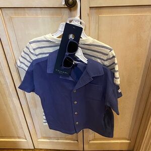 Tahari Boys Navy and Cream Striped Matching Set with Sunglasses